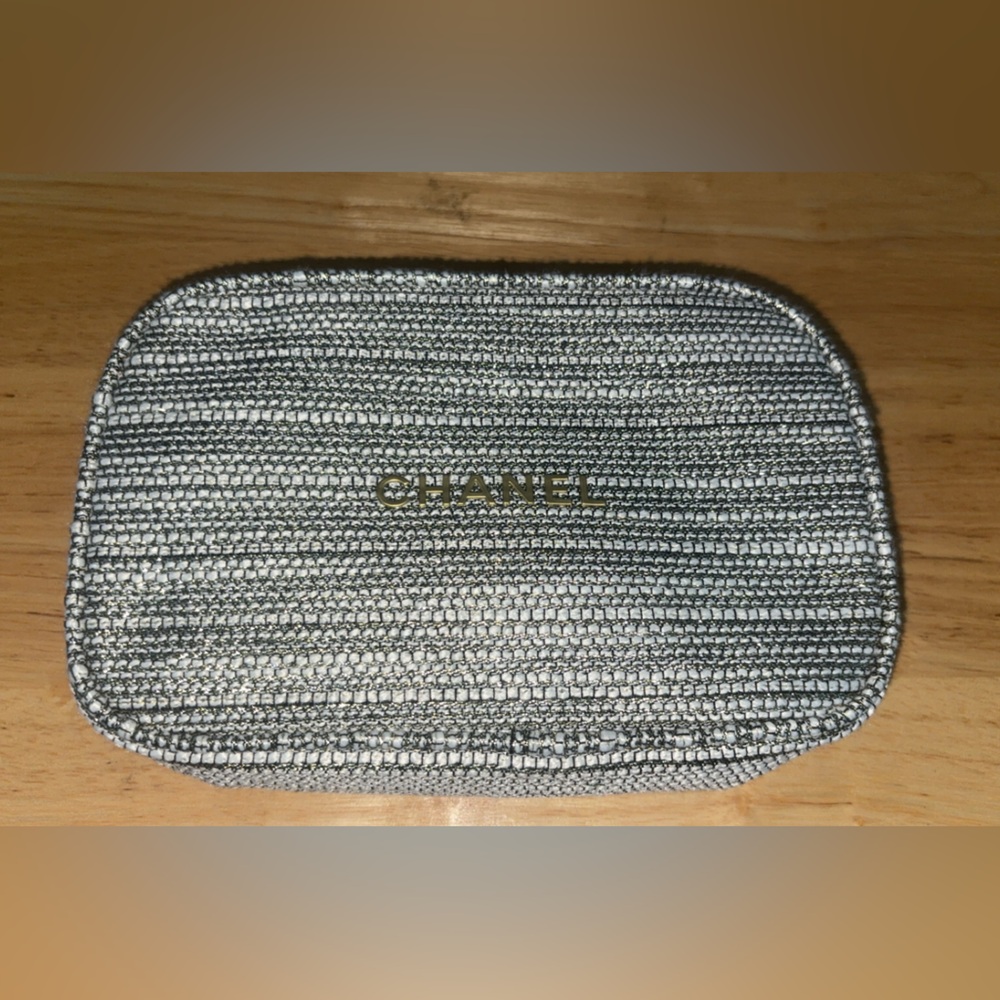 CHANEL Silver Woven Cosmetic Pouch